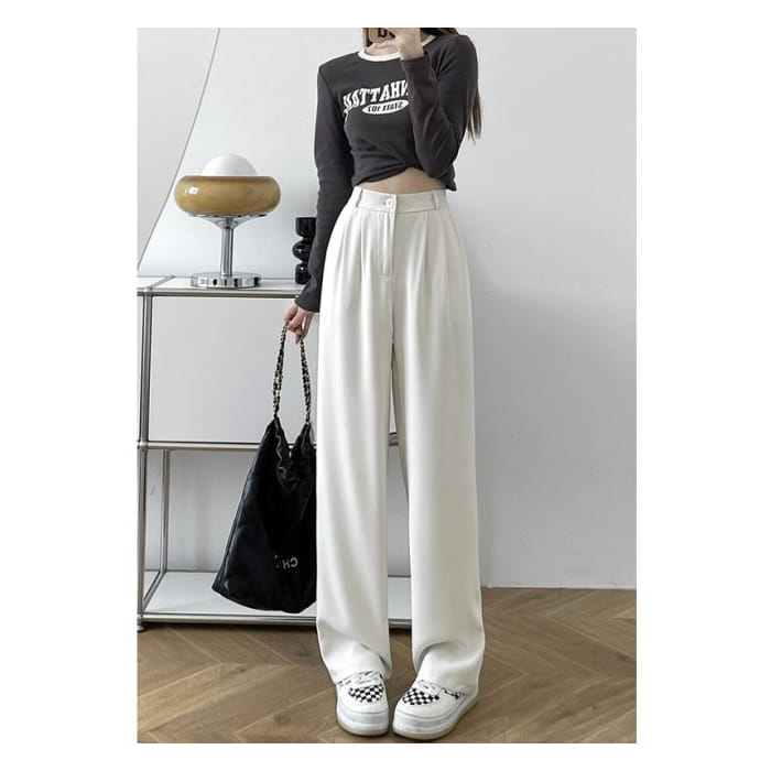 High Waist Plain Wide Leg Slacks