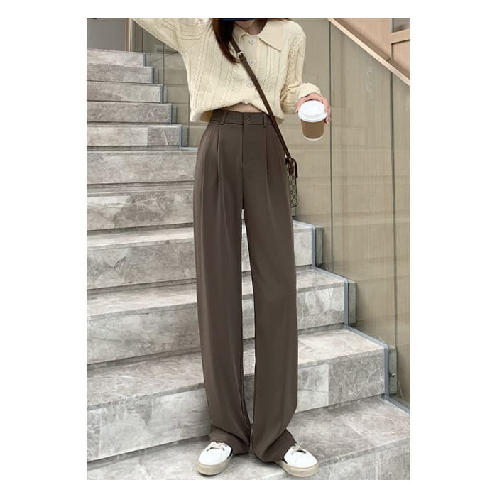 High Waist Plain Wide Leg Slacks