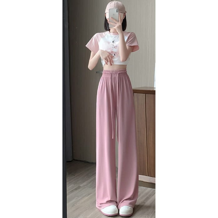 High Waist Plain Wide Leg Sweatpants