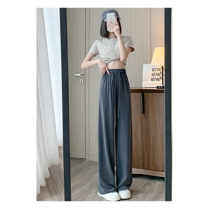 High Waist Plain Wide Leg Sweatpants