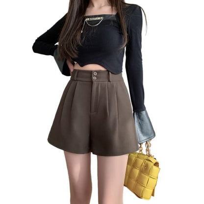 High-Waist Plain Woolen Dress Shorts