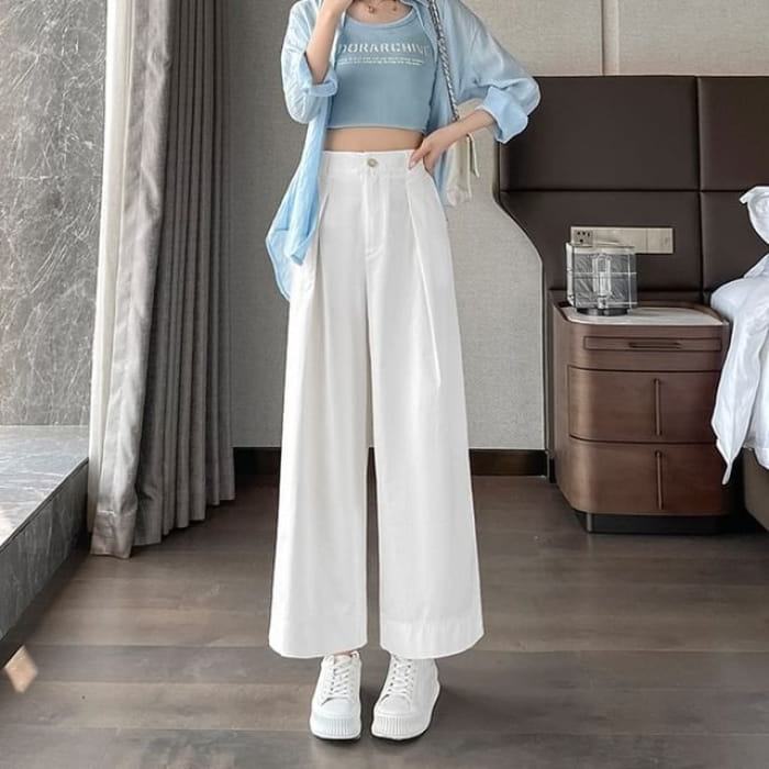 High Waist Pleated Loose Cutting Wide Leg Pants Egirldoll