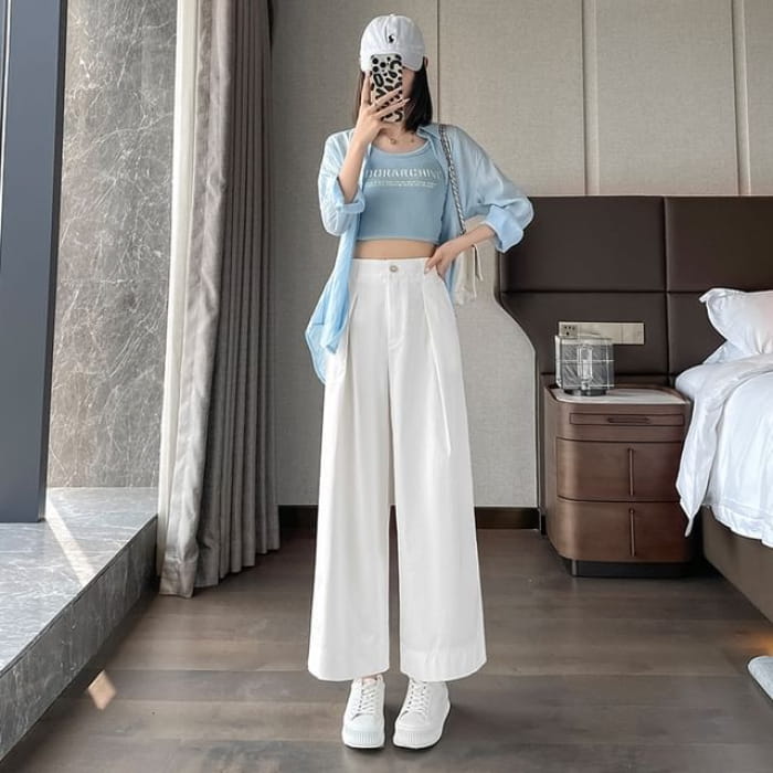 High Waist Pleated Loose Cutting Wide Leg Pants Egirldoll