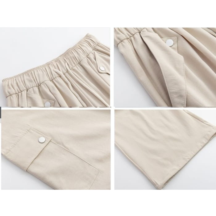 High Waist Pocketed Drawstring Wide Leg Parachute Cargo