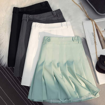 High Waist Pure Color Pleated Skirt