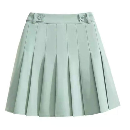 High Waist Pure Color Pleated Skirt