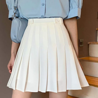 High Waist Pure Color Pleated Skirt