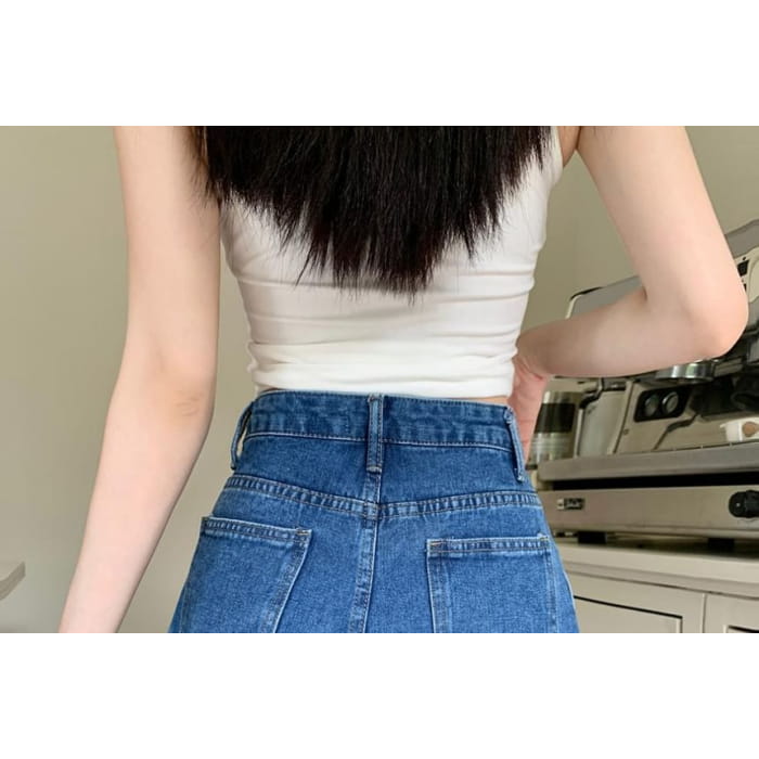 High Waist Ruffle Hem Denim Shorts