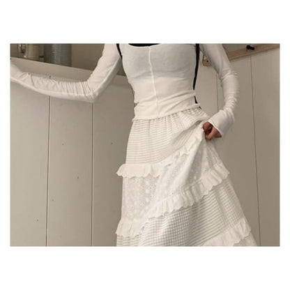 High Waist Ruffle Maxi A-Line Skirt