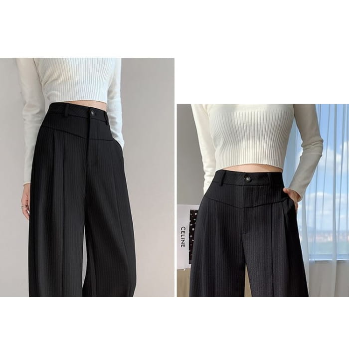 High Waist Striped Wide Leg Suit Pants