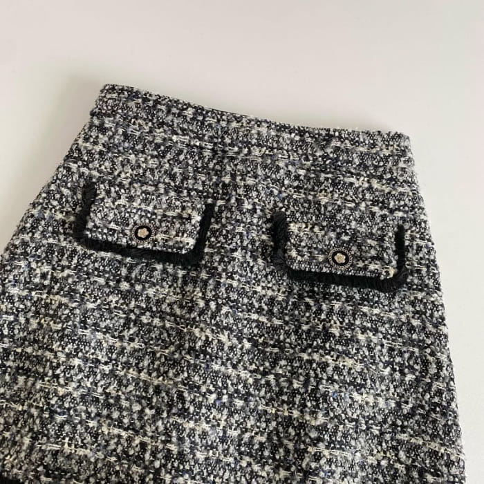 High Waist Tweed Mini A-Line Skirt