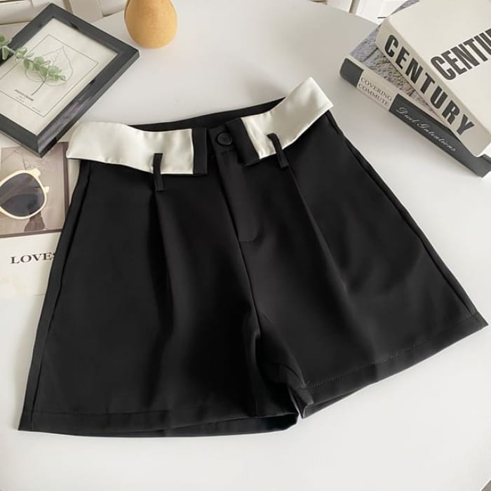 High Waist Two Tone Dress Shorts - Black / S