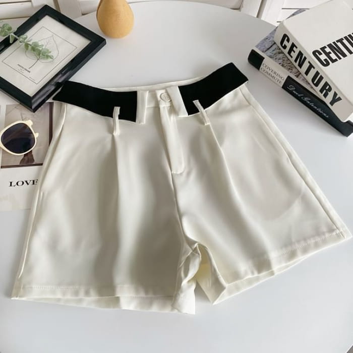 High Waist Two Tone Dress Shorts - White / S