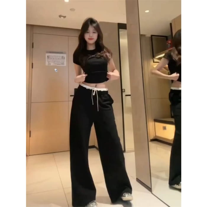 High Waist Two Tone Wide Leg Pants (Various Designs)