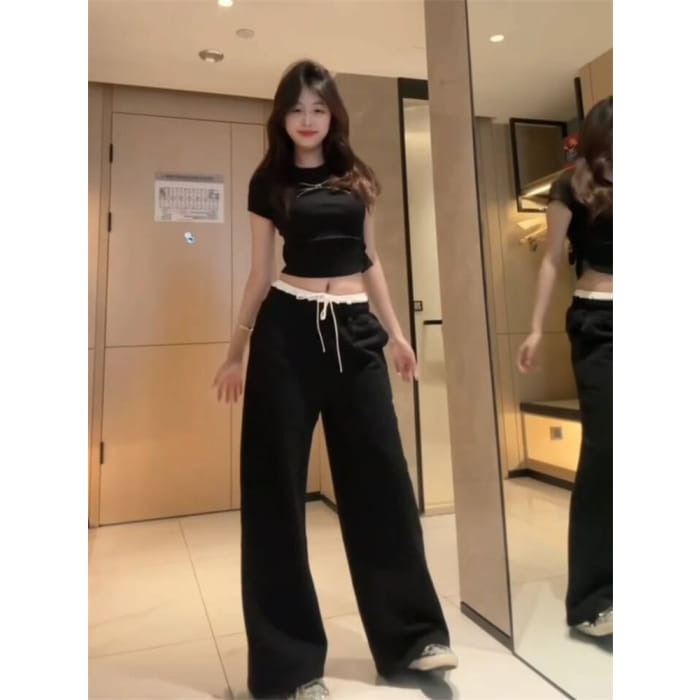 High Waist Two Tone Wide Leg Pants (Various Designs)