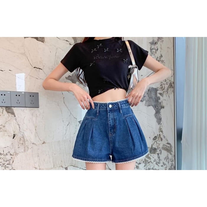 High Waist Wide Leg Denim Shorts