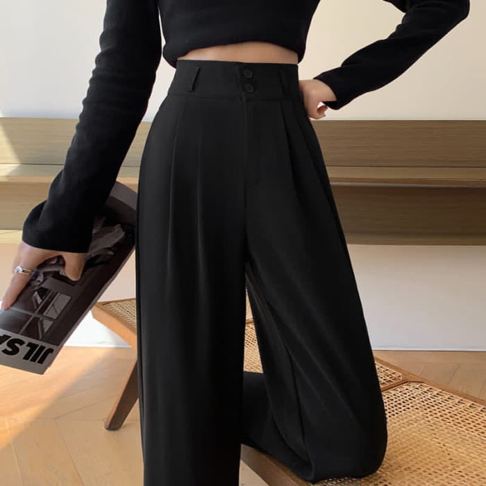 High Waist Wide Leg Double Button Drape Suit Pants