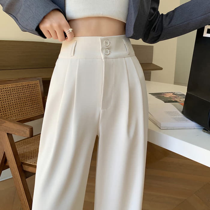 High Waist Wide Leg Double Button Drape Suit Pants