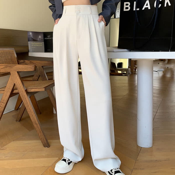 High Waist Wide Leg Double Button Drape Suit Pants