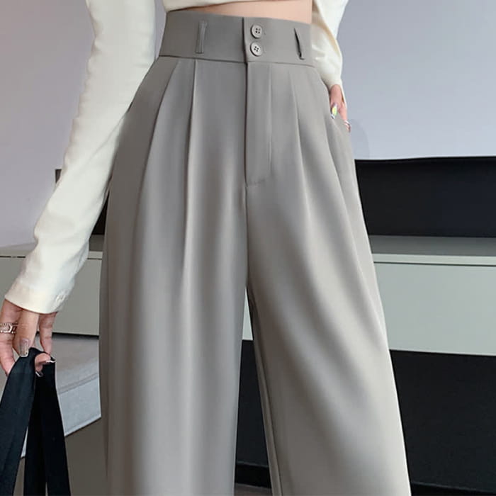 High Waist Wide Leg Double Button Drape Suit Pants