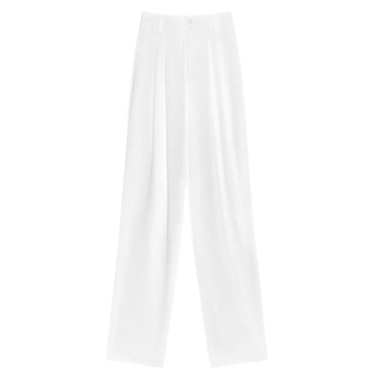 High Waist Wide Leg Double Button Drape Suit Pants - White