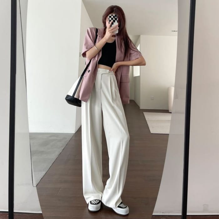 High-Waist Wide-Leg Dress Pants - Almond / S