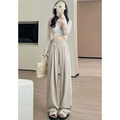 High Waist Wide Leg Plain Elastic Pants