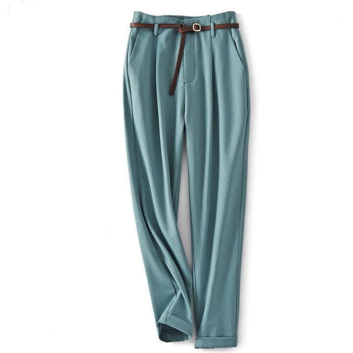 High-Waist Zipper Pocket Suit Pants - Blue / M