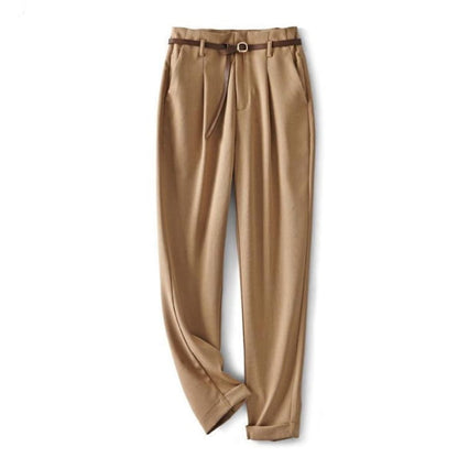 High-Waist Zipper Pocket Suit Pants - Khaki / M