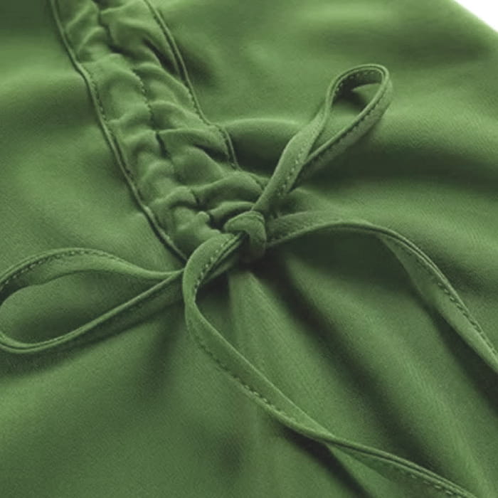 Hollow Out Crochet Crop Top Green Drawstring Dress