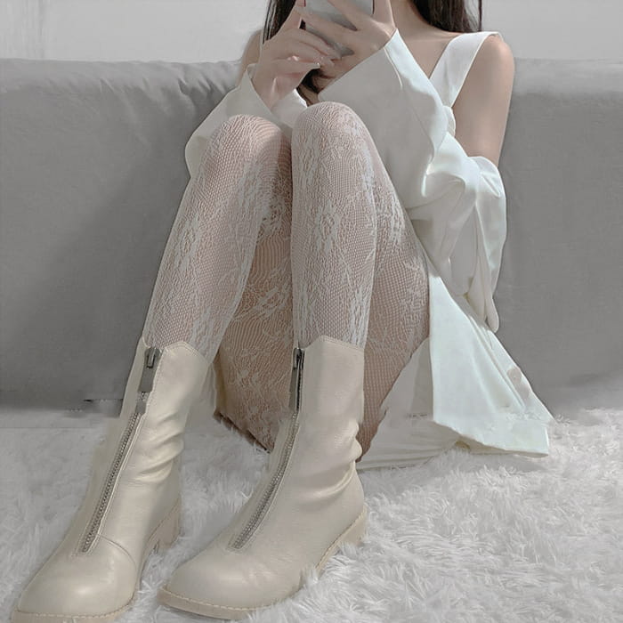 Hollow Out Lolita Mesh Stockings - White / One size