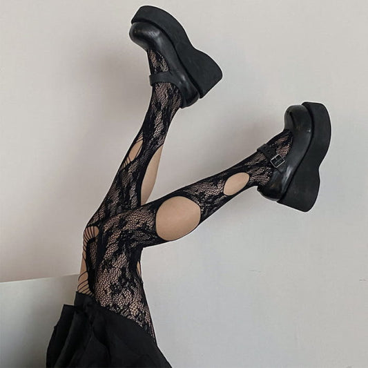 Hollow Out Rose Pattern Mesh Stockings