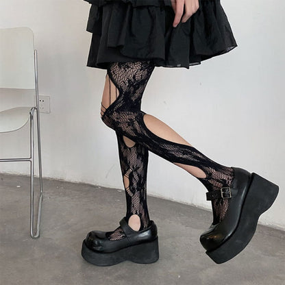 Hollow Out Rose Pattern Mesh Stockings