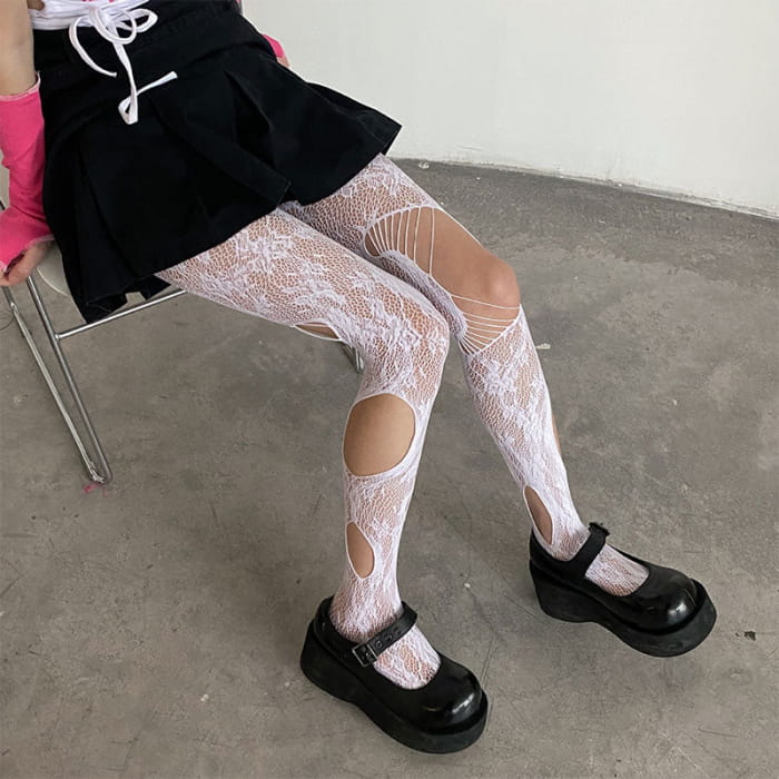 Hollow Out Rose Pattern Mesh Stockings