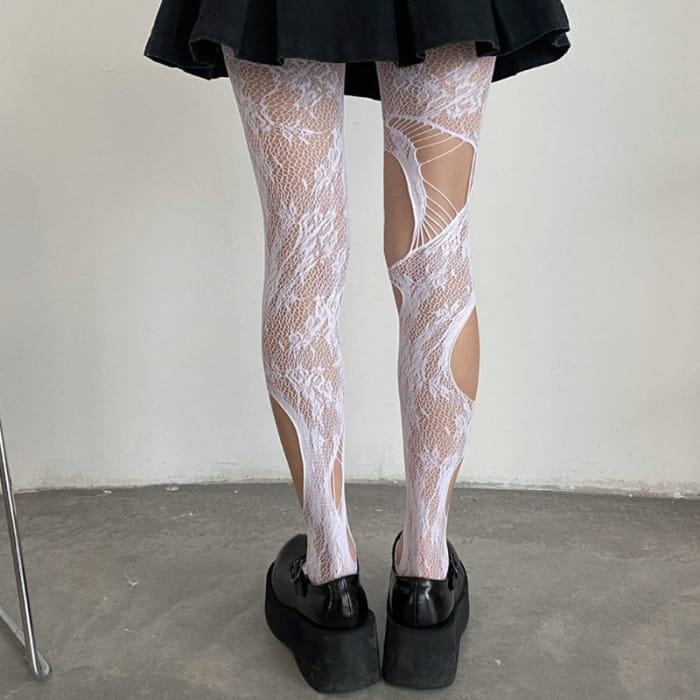 Hollow Out Rose Pattern Mesh Stockings