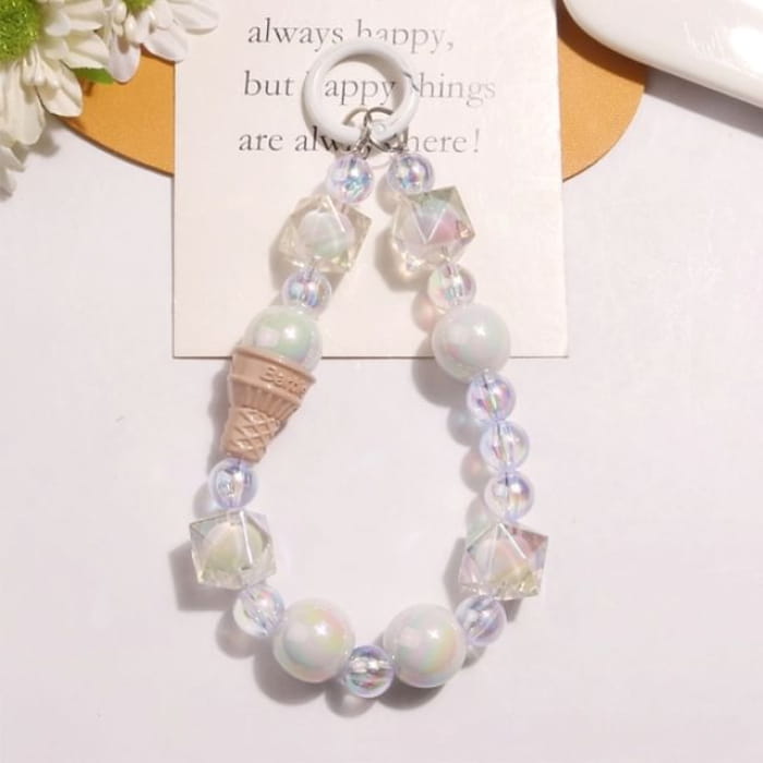 Ice Cream Acrylic Bead Bag Charm Keyring - Q1443-8 - White