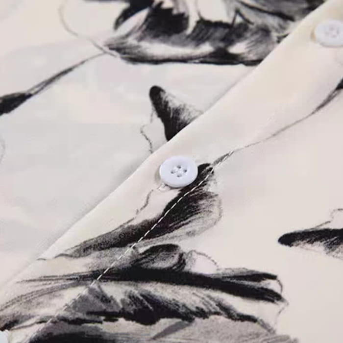 Ink Painting Blossom Print Lapel Shirt