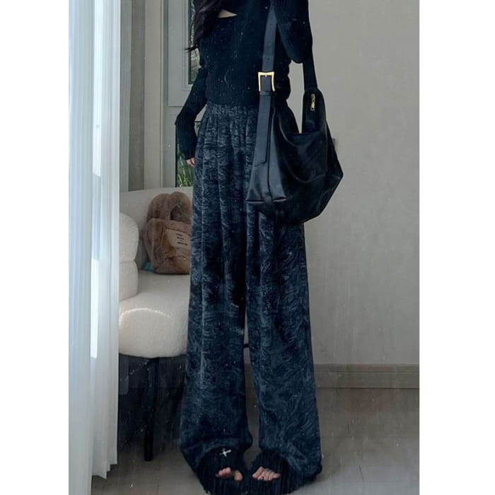 Ink Painting Print High Rise Elastic Waist Wide Leg