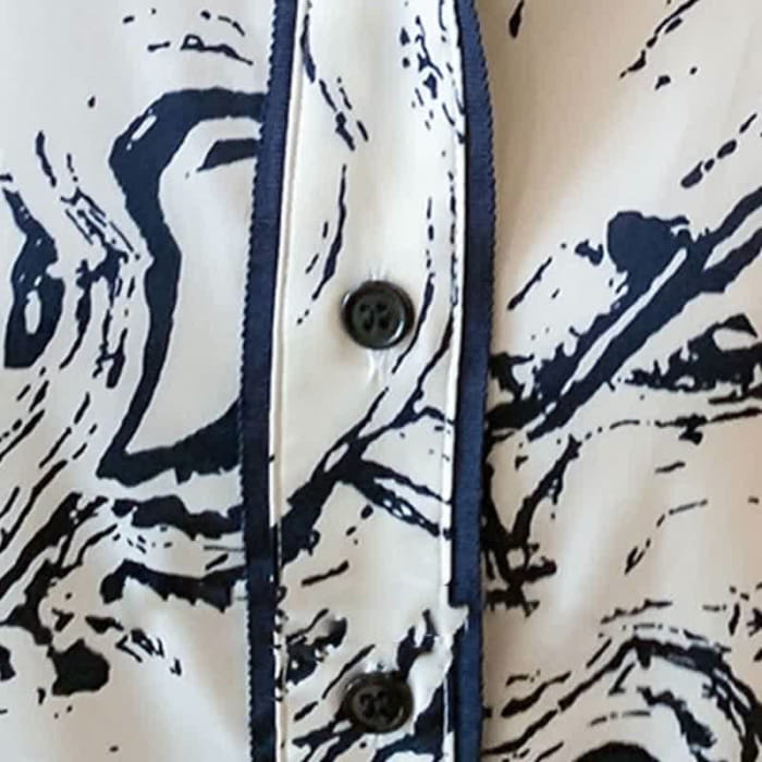 Ink Painting Print Long Sleeve Lapel Shirt