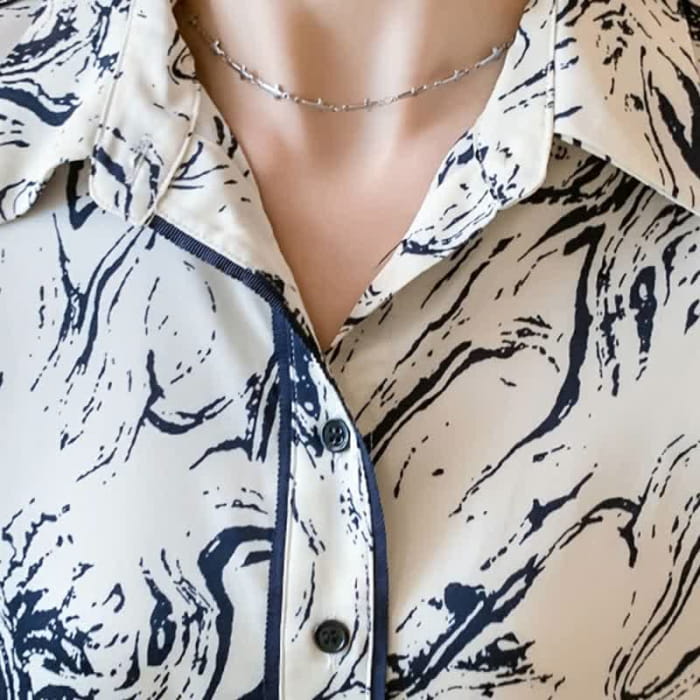 Ink Painting Print Long Sleeve Lapel Shirt