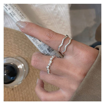 Irregular Alloy Open Ring / Wavy Layered - J3789 - Silver