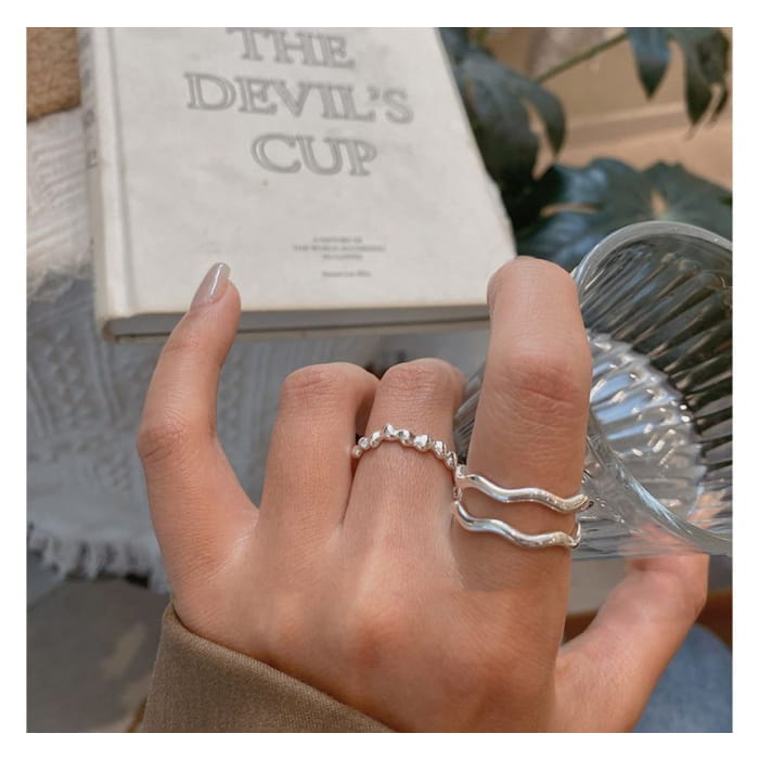 Irregular Alloy Open Ring / Wavy Layered - J3789 - Silver