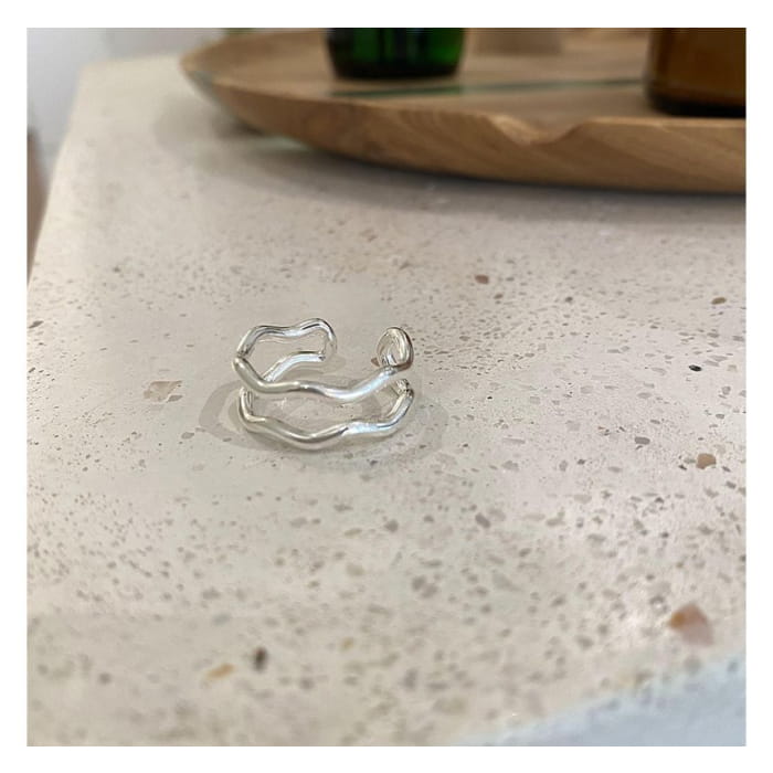 Irregular Alloy Open Ring / Wavy Layered - J3789 - Silver