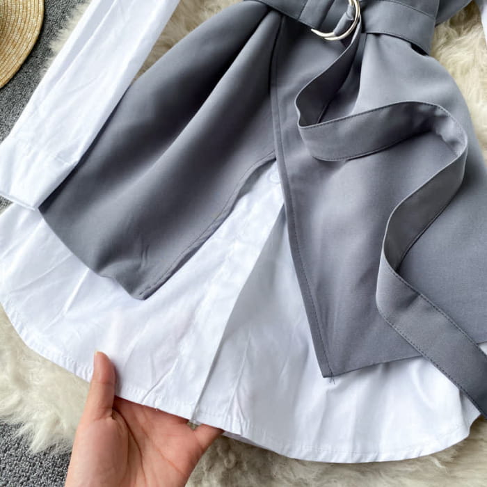 Irregular Belted Slip Dress Shirt Set