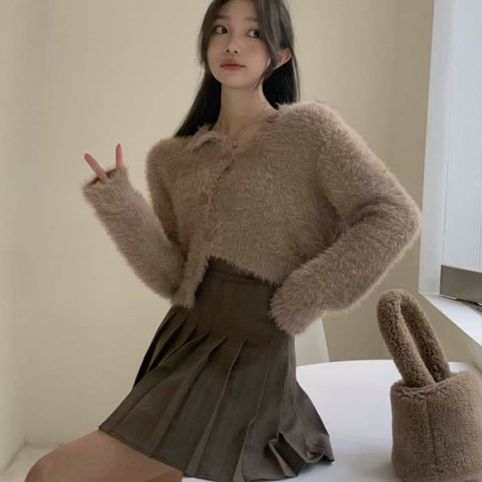 Irregular Cardigan Sweater High Waist Pleated Skirt Set