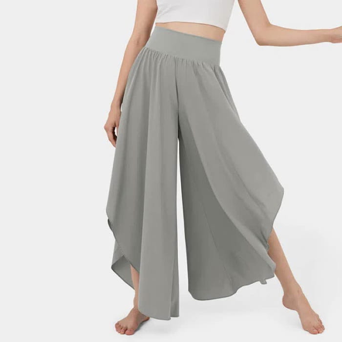 Irregular High Waist Flowy Wide Leg Casual Pants - Grey / S