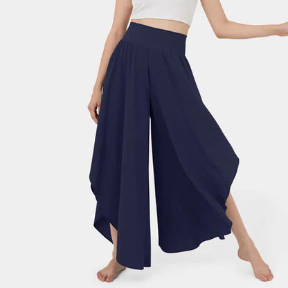 Irregular High Waist Flowy Wide Leg Casual Pants - Purplish