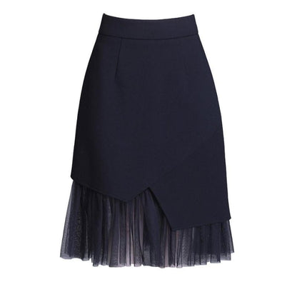 Irregular Mesh Stitching Black Skirt