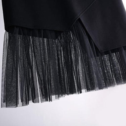 Irregular Mesh Stitching Black Skirt