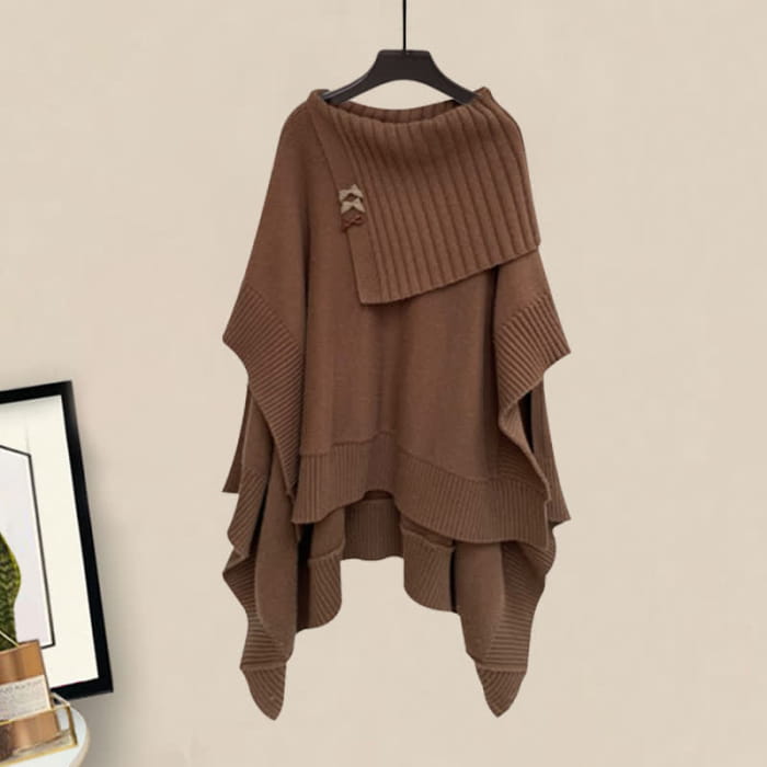 Irregular Off Shoulder Loose Cloak Sweater Pleated Skirt